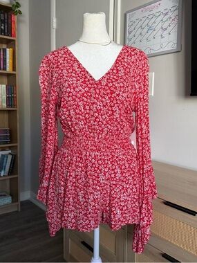 pink lily red floral romper